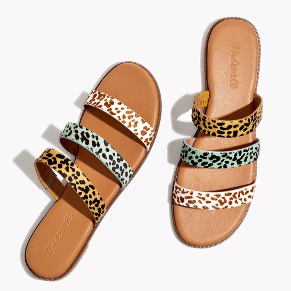 Madewell The Ilana Slide Sandal in Calf Hair size 6 seaside blue Wash leather​​